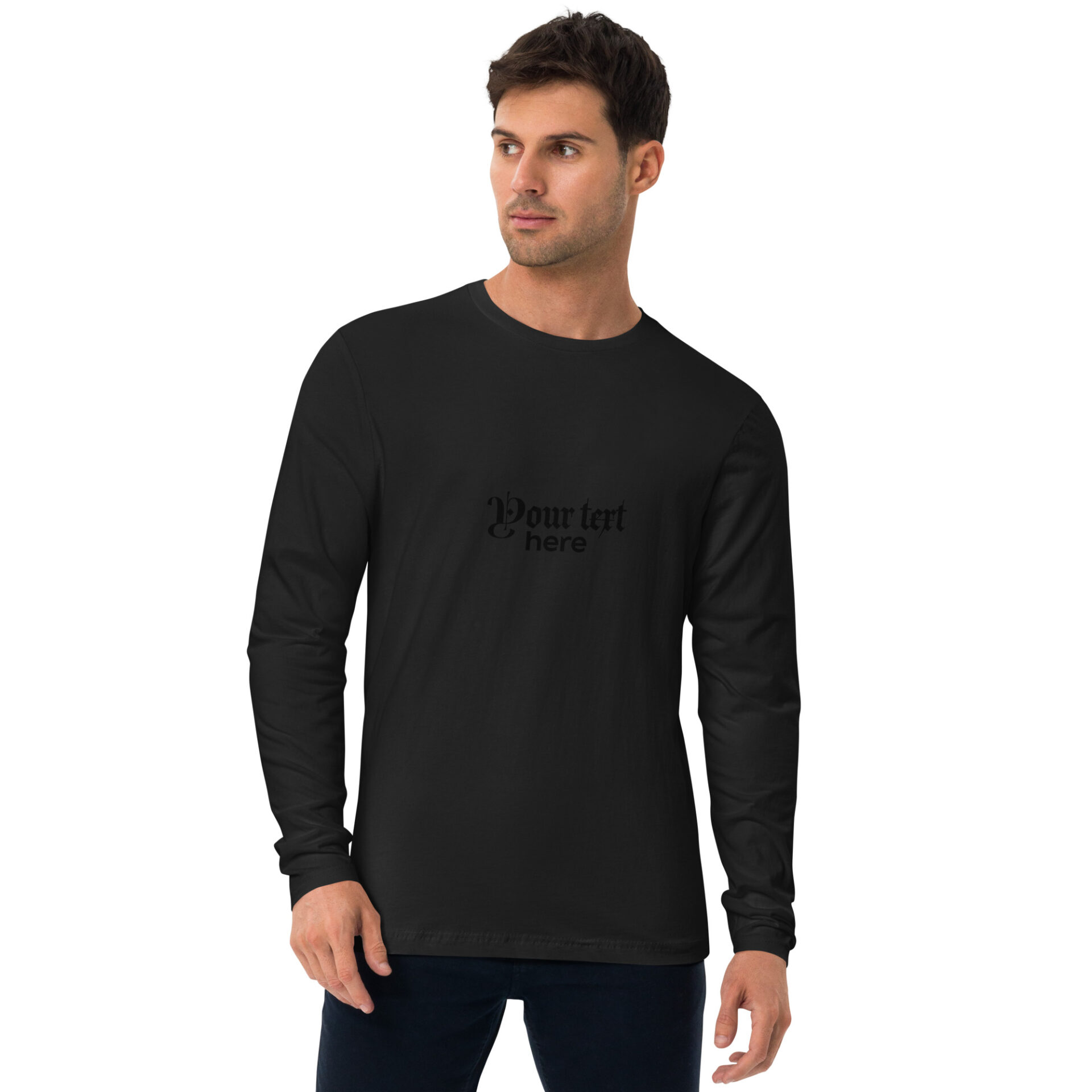Man wearing a black long-sleeve shirt.