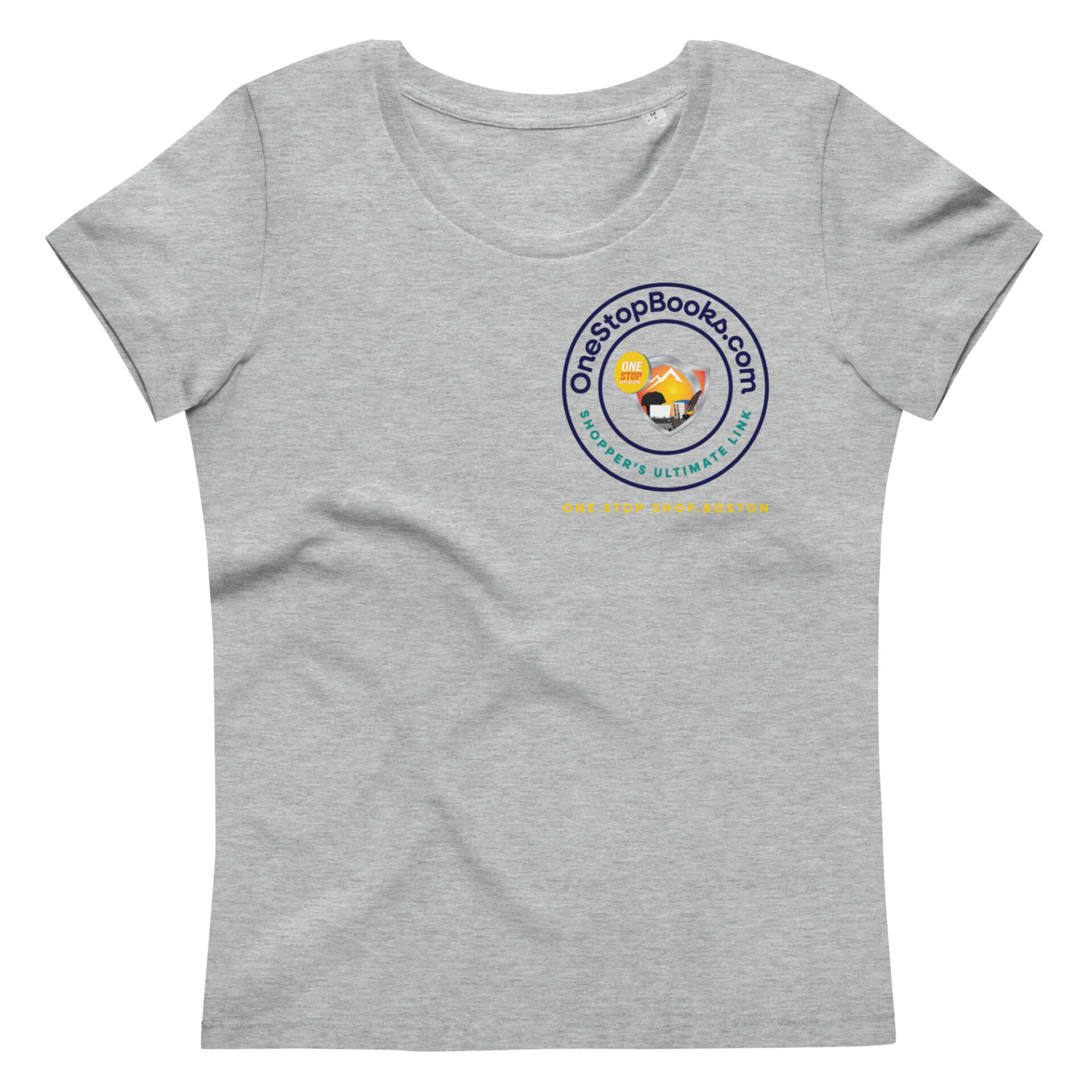 Gray t-shirt with OneStopBooks.com logo.