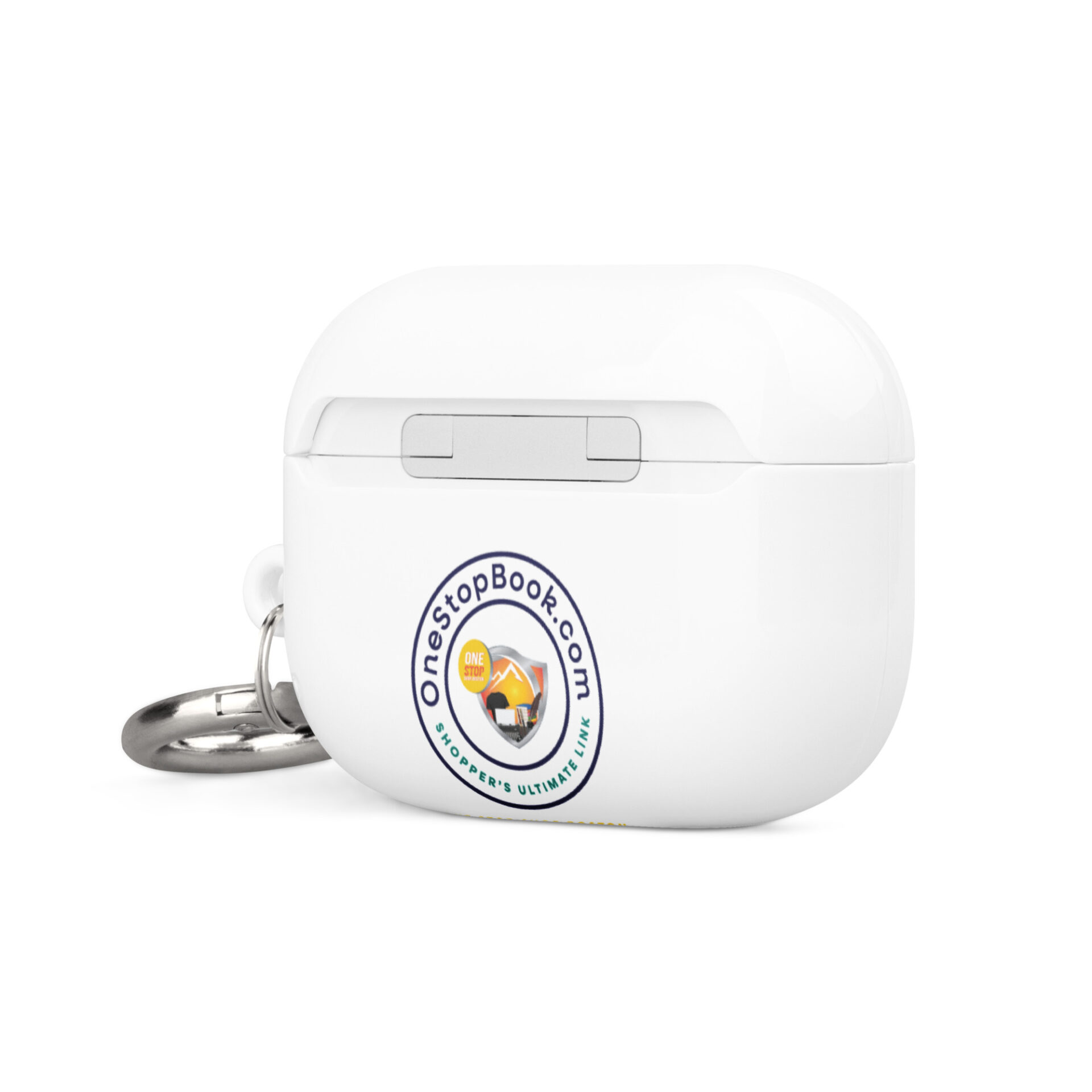 White airpod case with keychain.