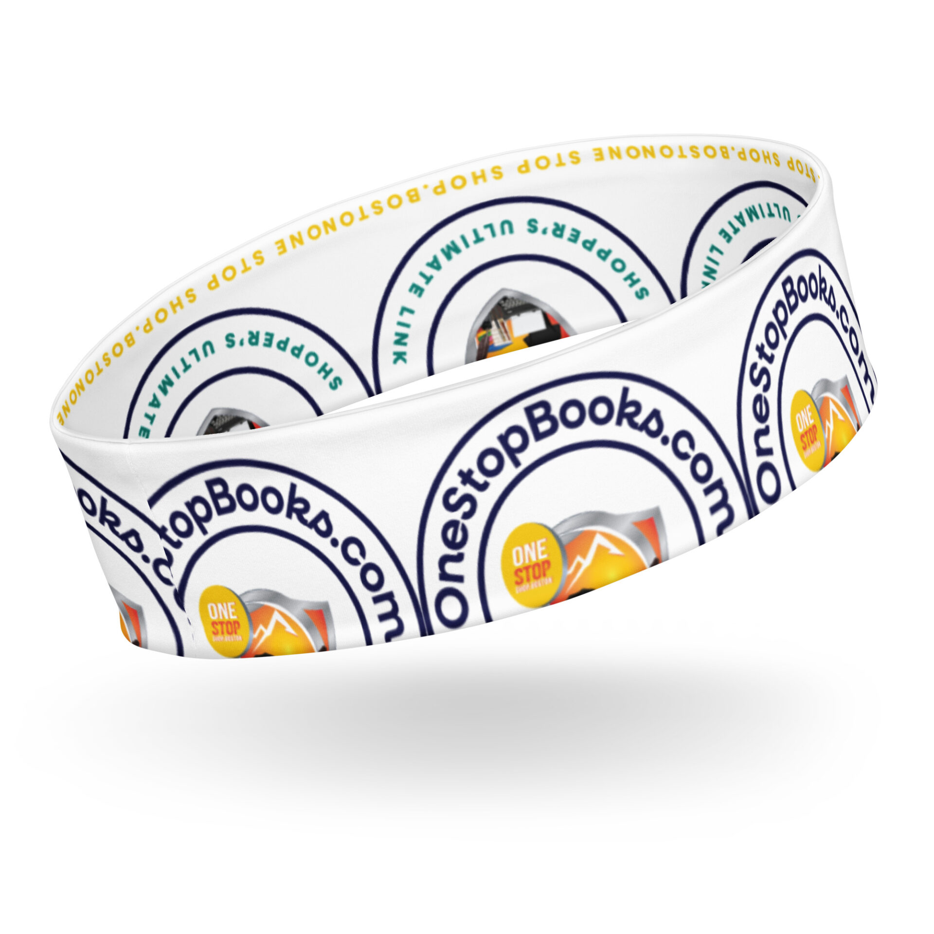 White headband with "OneStopBook.com" logo.