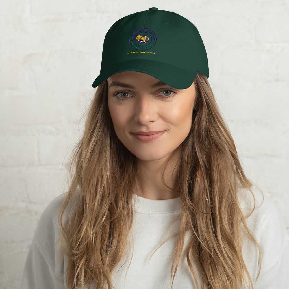 Woman wearing a green baseball cap.