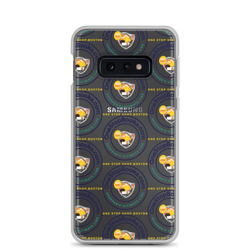Samsung phone case with One Stop Shop Boston design.