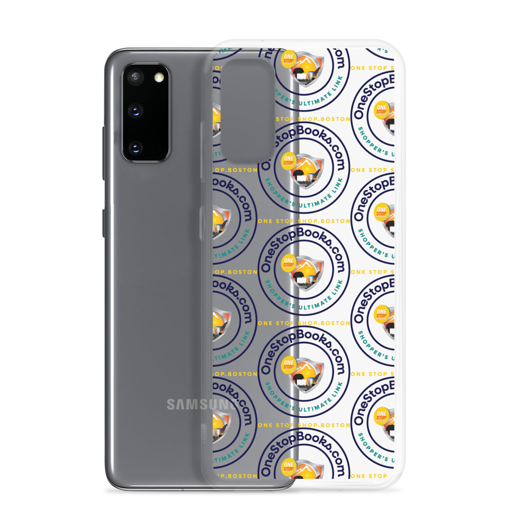 Phone case with OneStopBooks.com design.