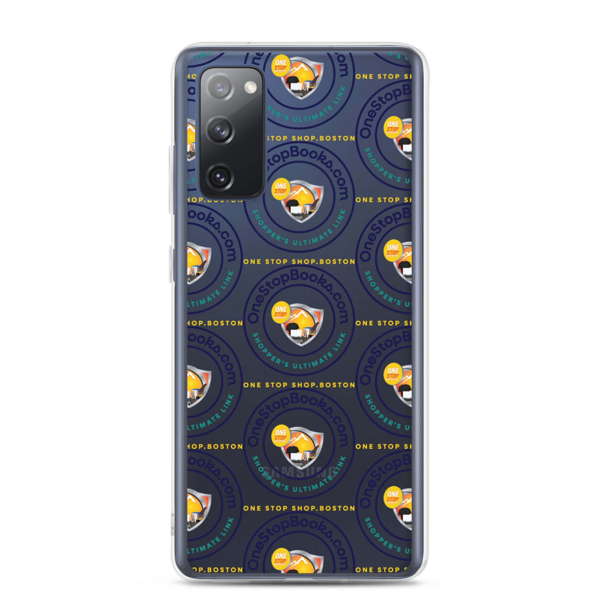 Phone case with OneStopBooks.com logo.