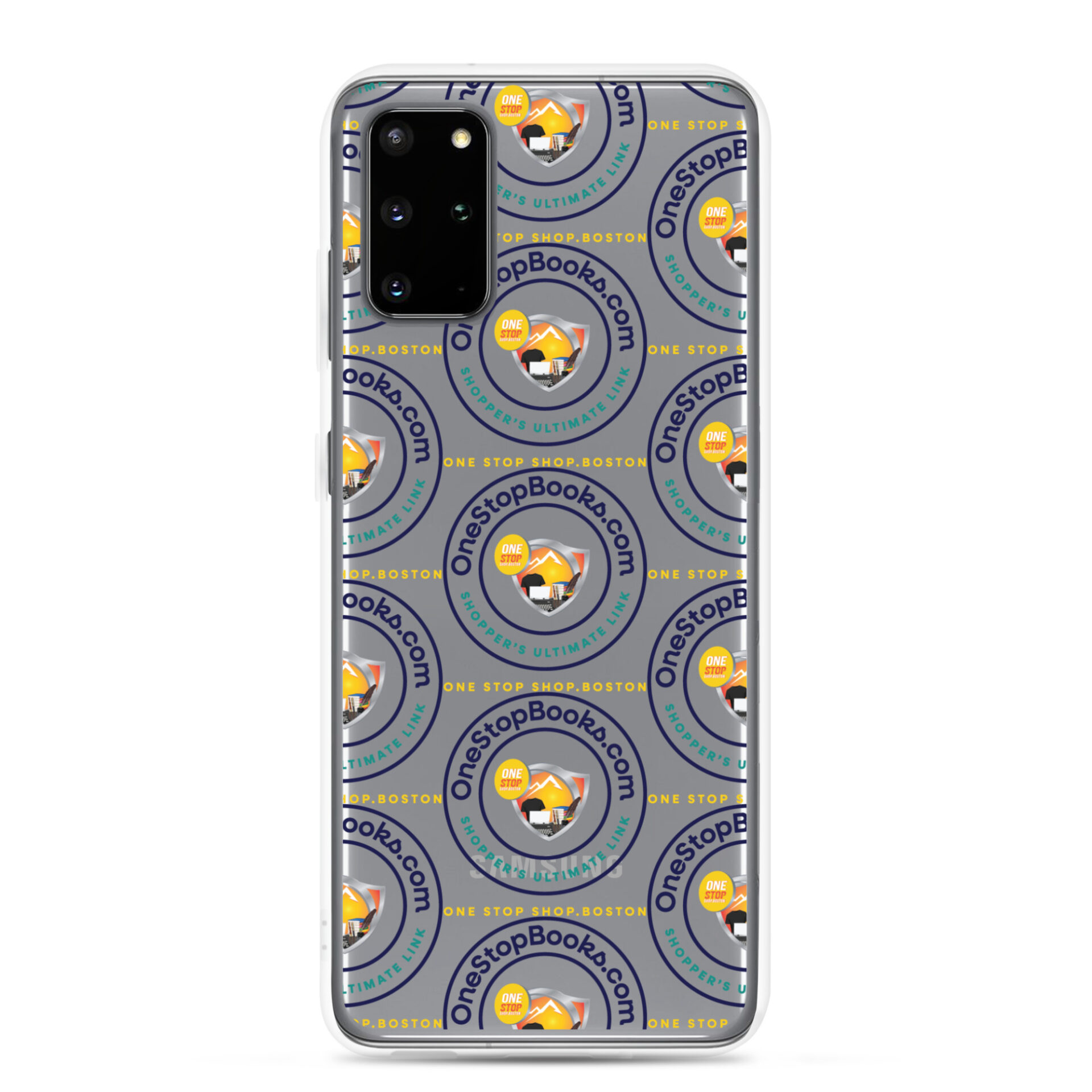 Phone case with One Stop Books logo design.