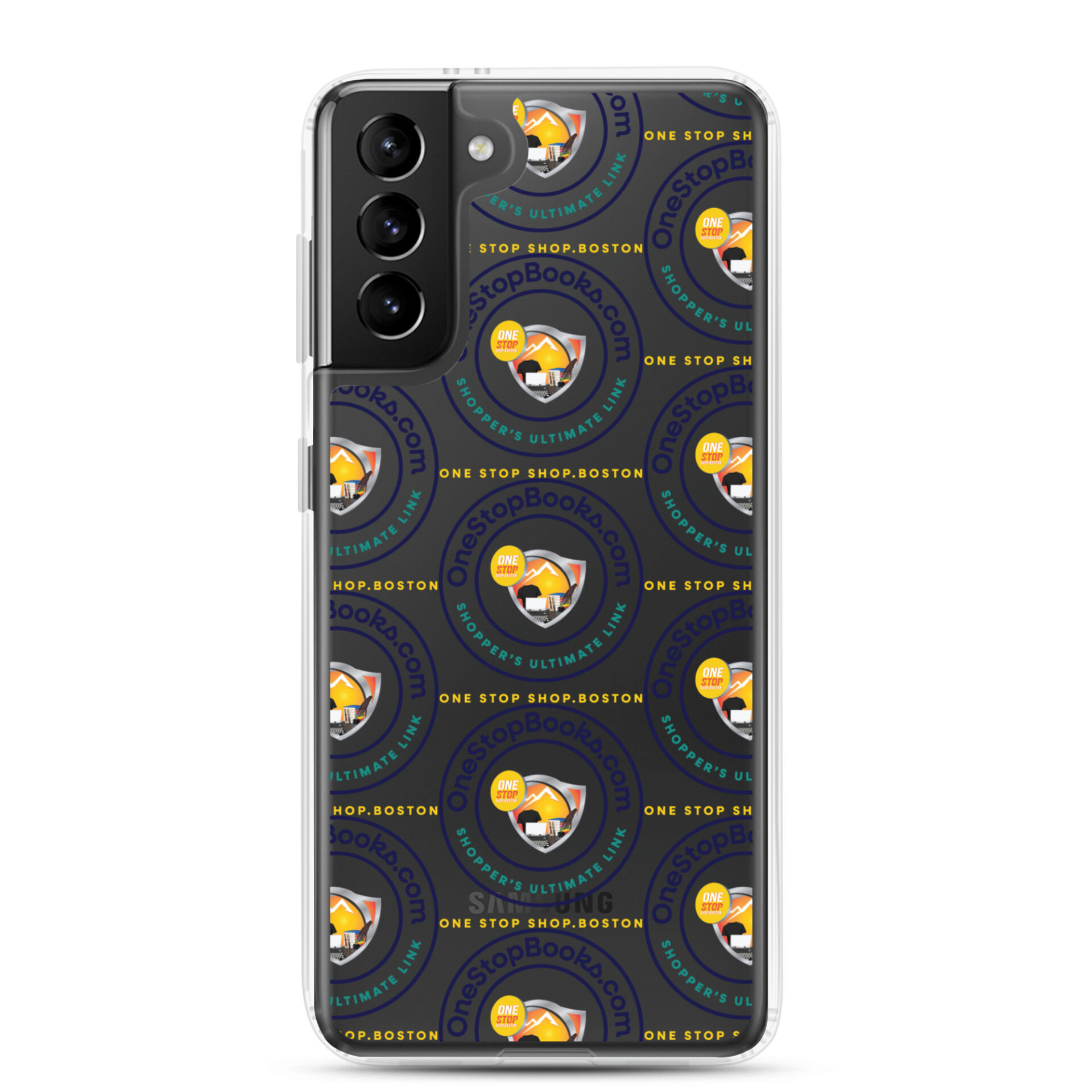 Clear phone case with "One Stop Shop" logo.