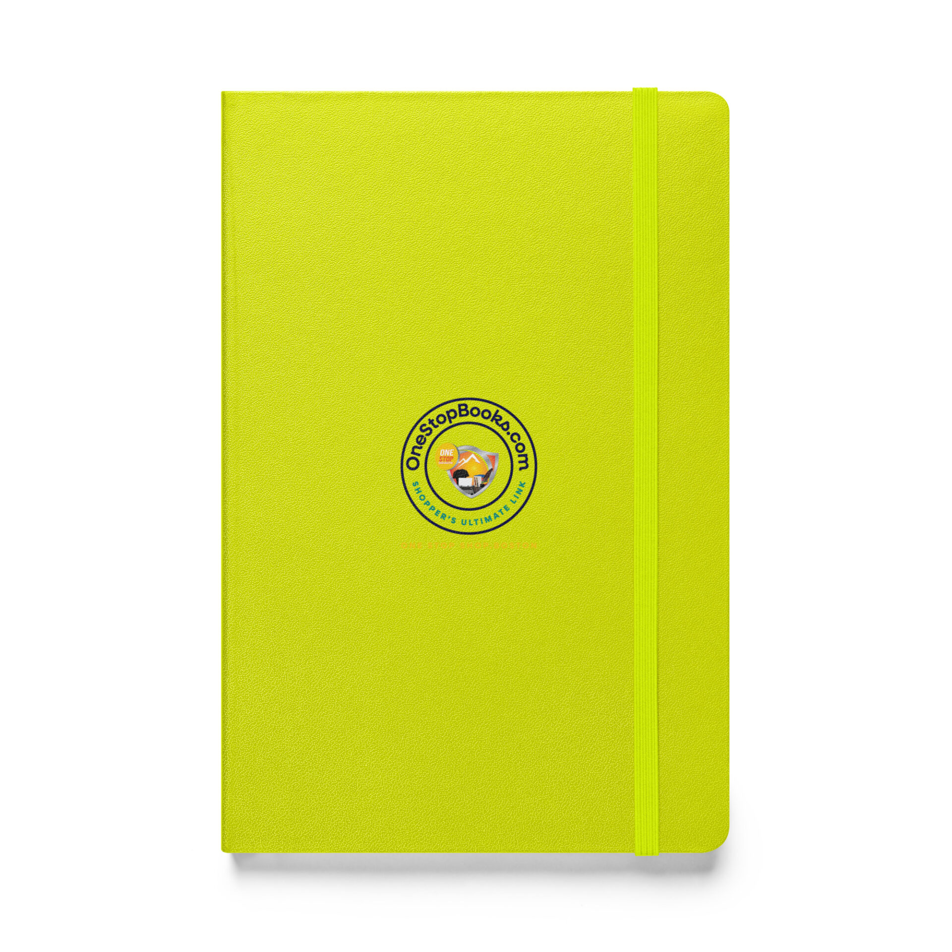 Yellow leather notebook with logo.