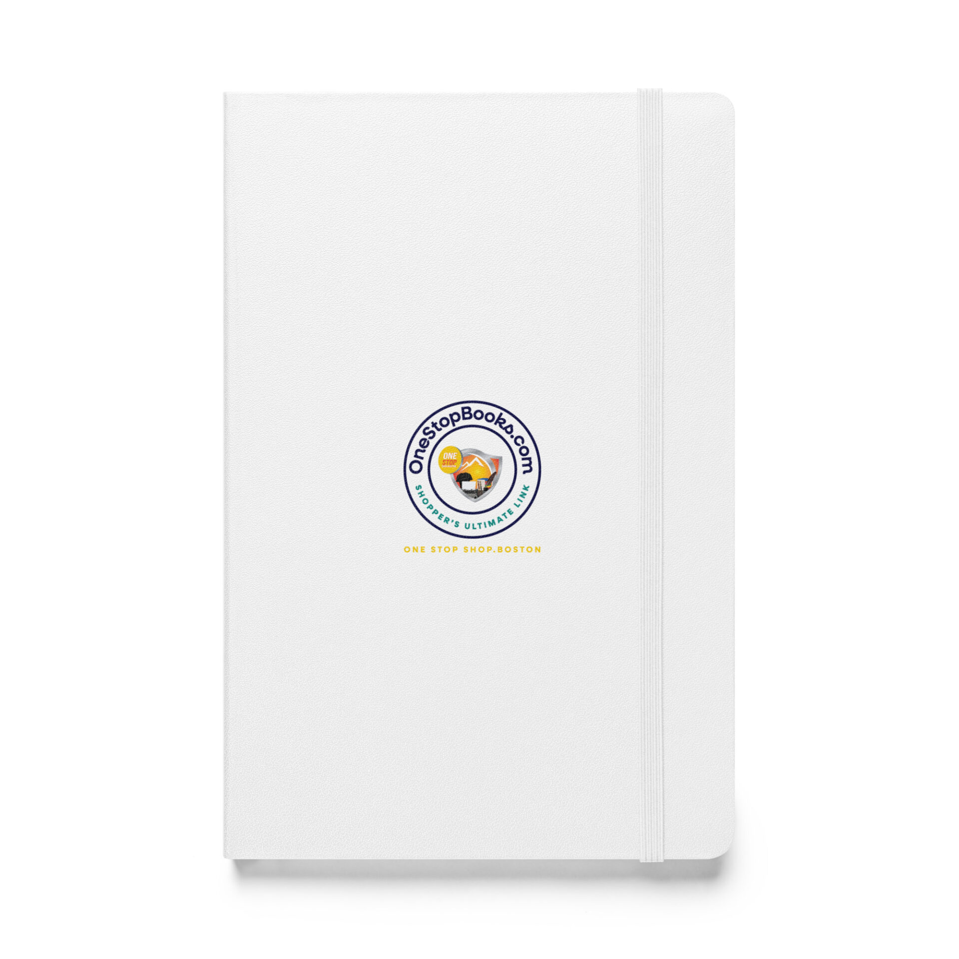 White notebook with One Stop Books logo.